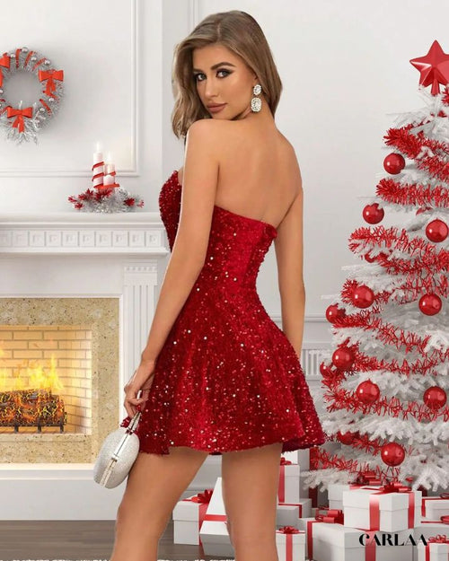 Robe de noel paillette rouge