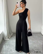 Combinaison Femme Noire Fleur Appliquée