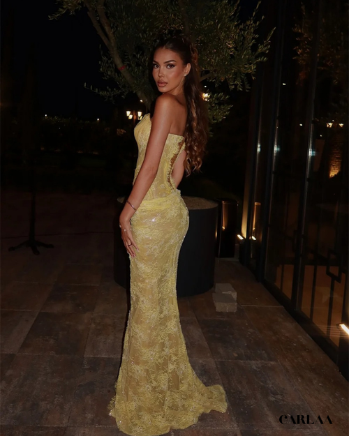 Robe sirene jaune pastel