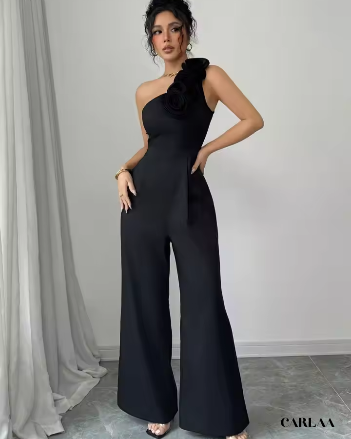 Combinaison Femme Noire Fleur Appliquée