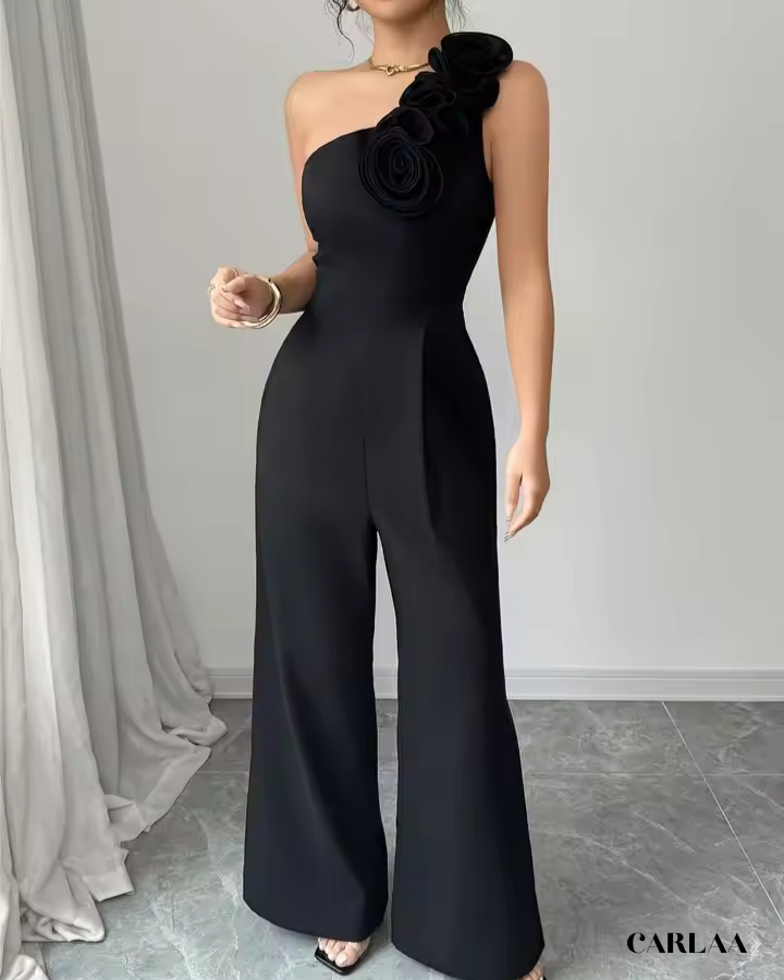 Combinaison Femme Noire Fleur Appliquée