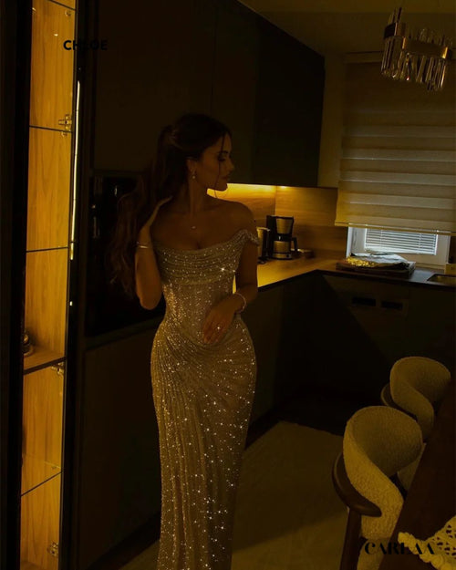 Robe de Soirée Luxe Paillettes Dorées