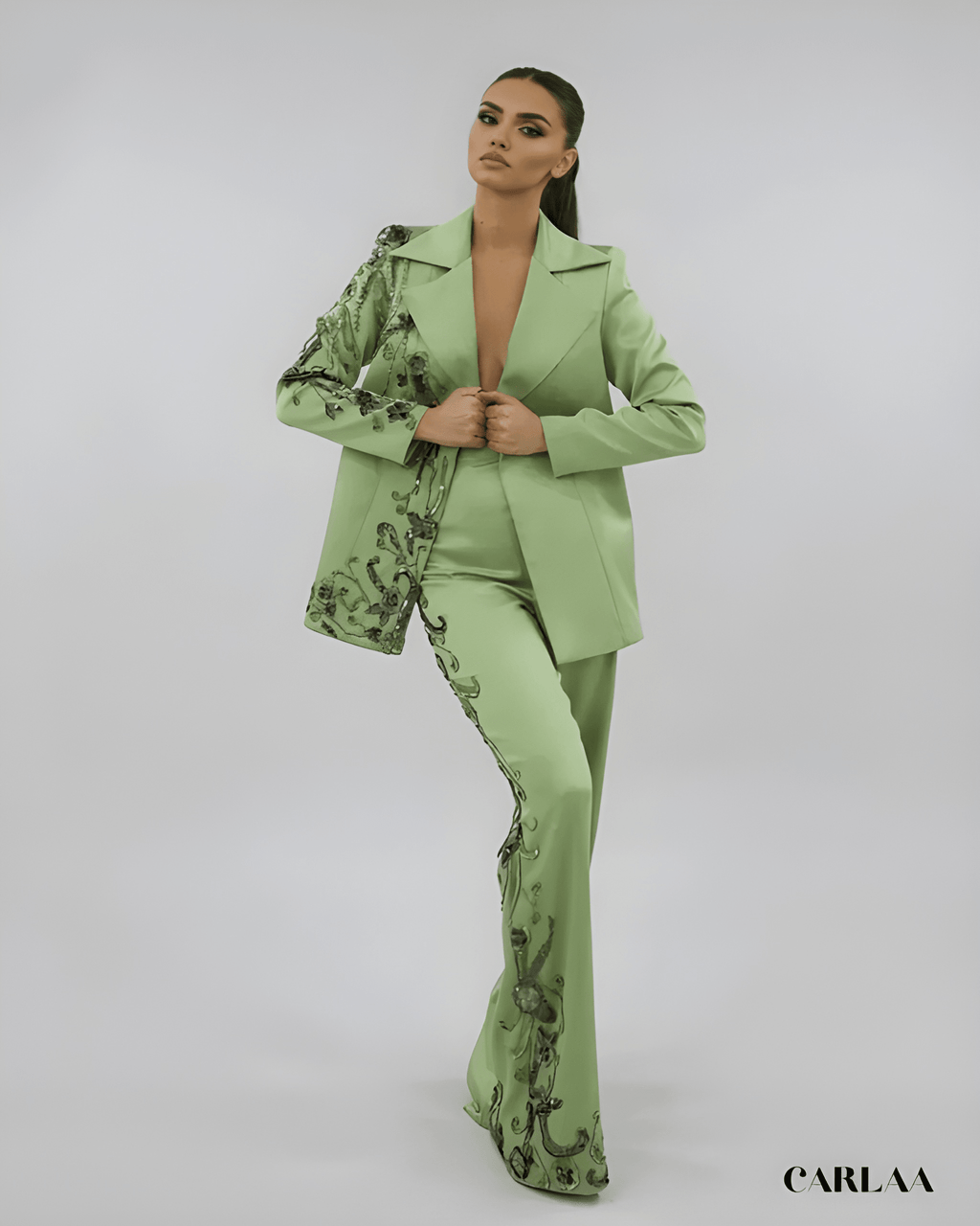 Women's sage green wedding suit