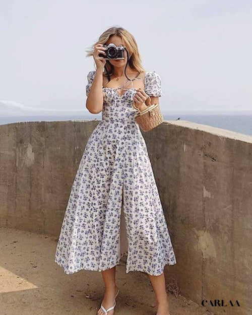 Blue and white floral dress