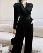 Long-sleeved velvet jumpsuit