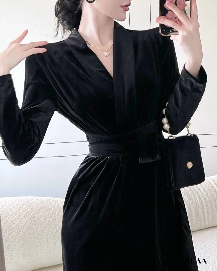 Long-sleeved velvet jumpsuit