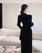 Long-sleeved velvet jumpsuit