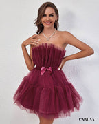 Robe de soirée bouffante bordeux