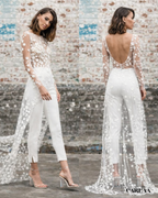 Wedding jumpsuit with train