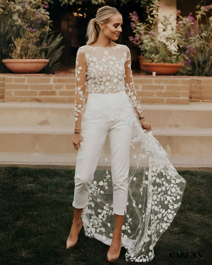 Wedding jumpsuit with train