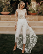 Wedding jumpsuit with train