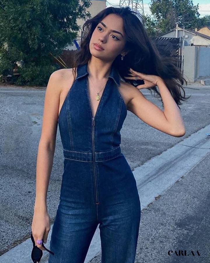 Combinaison en denim foncé sans manches