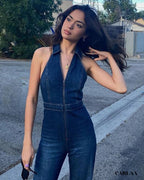 Combinaison en denim foncé sans manches