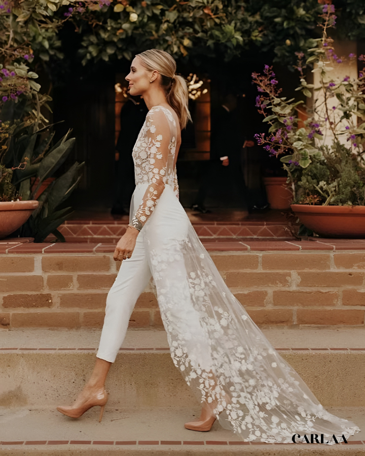 Wedding jumpsuit with train