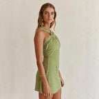 Robe mini coton pur col noué dos nu