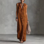 Robe longue sans manches à capuche et patte de boutonnage