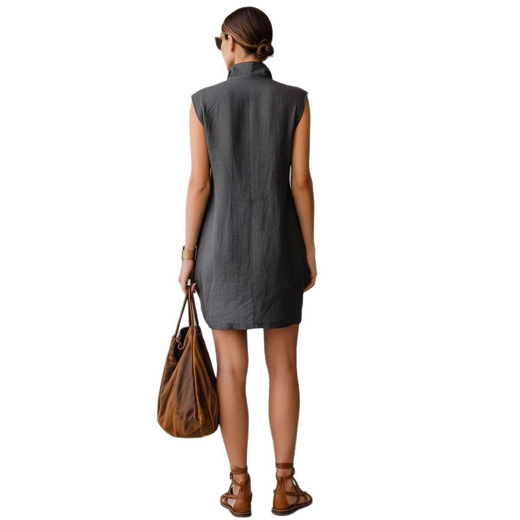 Robe chemise sans manches col montant — Élégance estivale