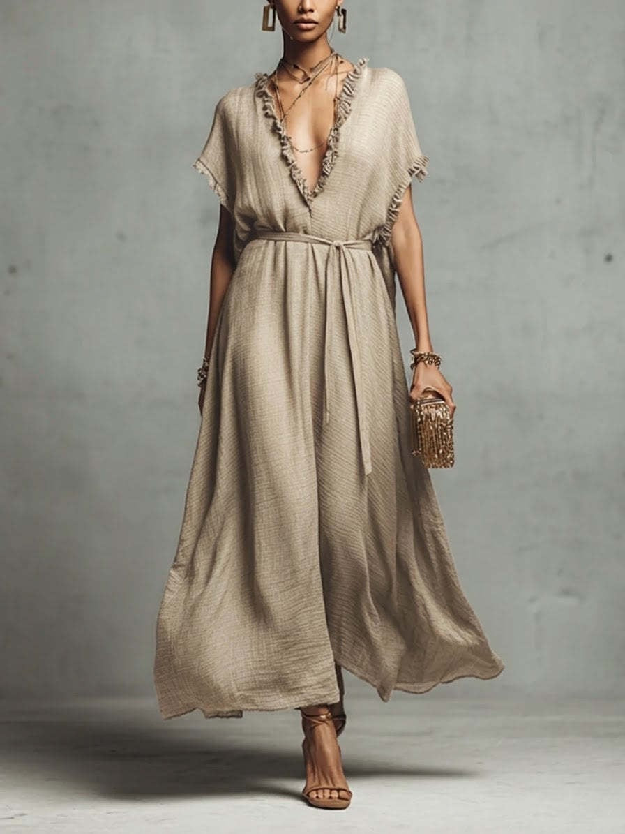 Robe loose-fit col V — Élégance décontractée