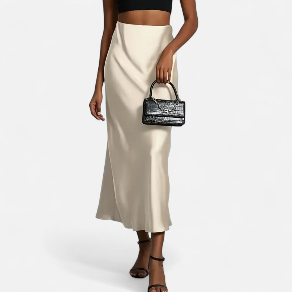 Jupe midi en satin taille haute pour femme