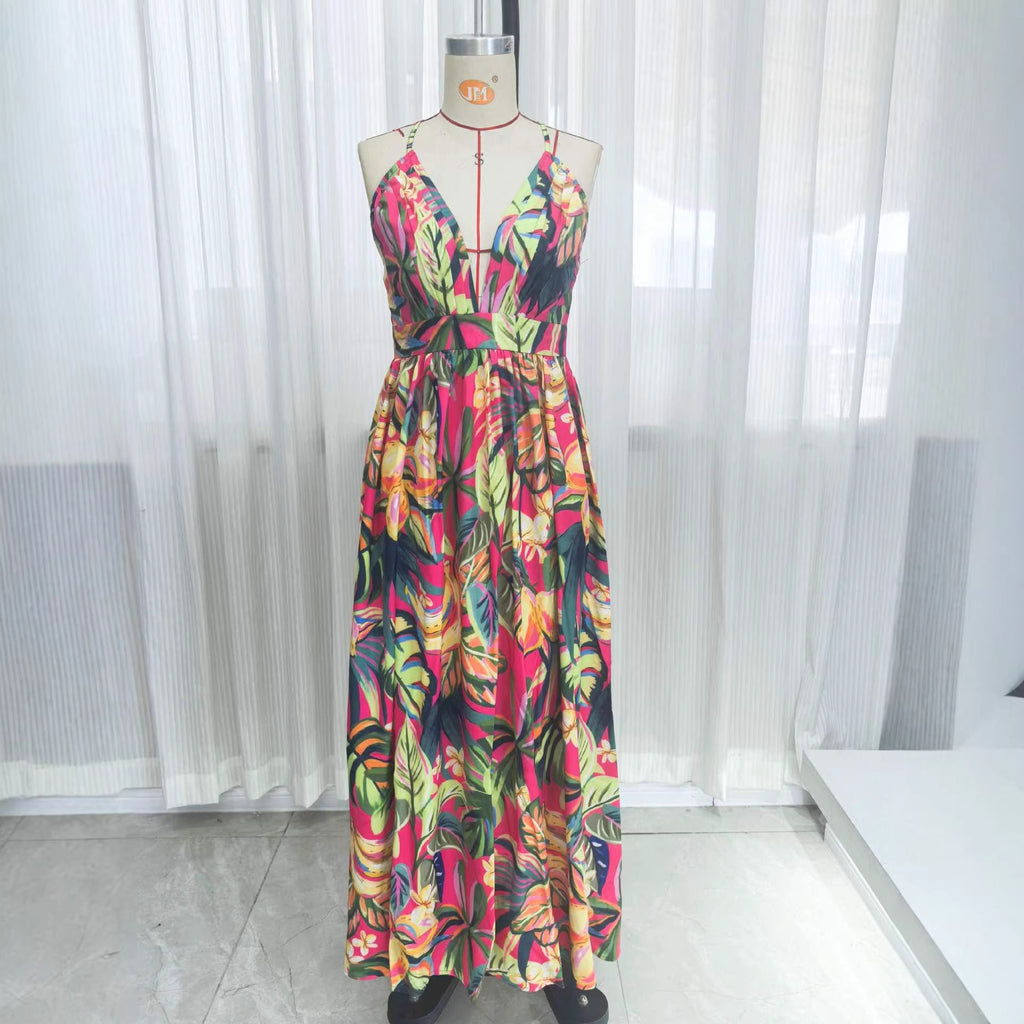 Robe glissante imprimée à fines bretelles