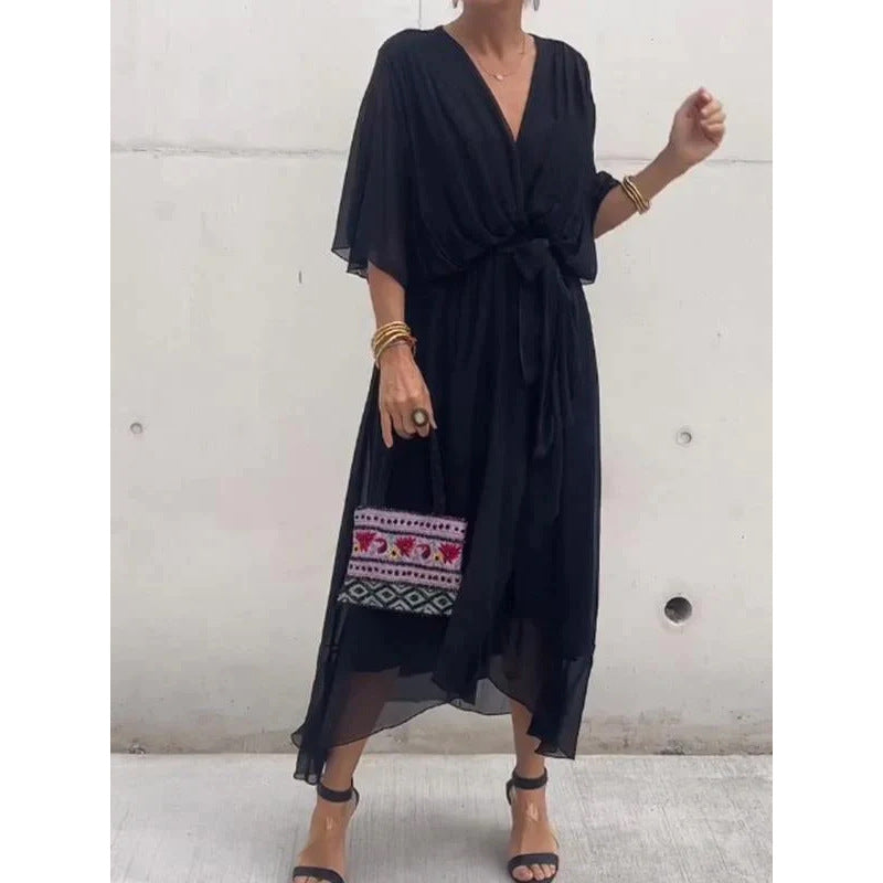 Robe asymétrique manches chauve-souris — Élégance fluide