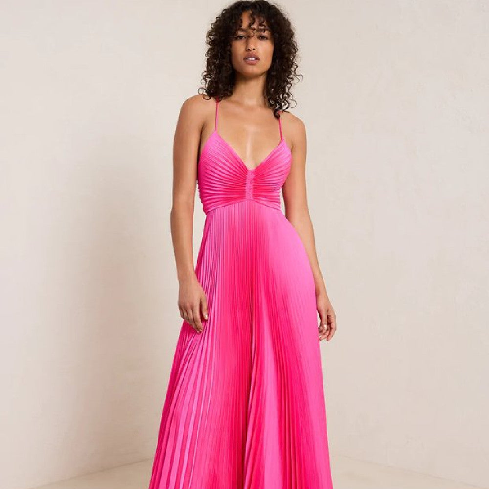 Robe Plissée à Bretelles Lacées