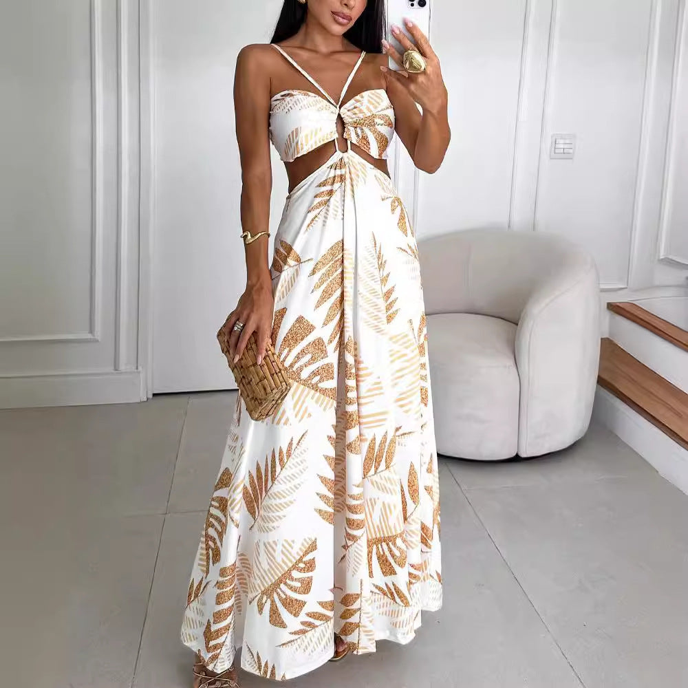 Robe longue d'été dos nu décontractée imprimée