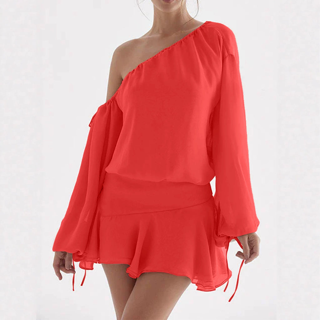 Robe mousseline à l'épaule dénudée