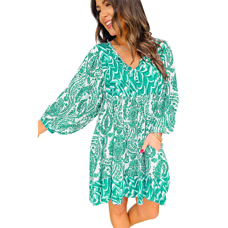 Robe courte imprimée multi-poches décontractée