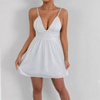 Pure white backless halter mini dress