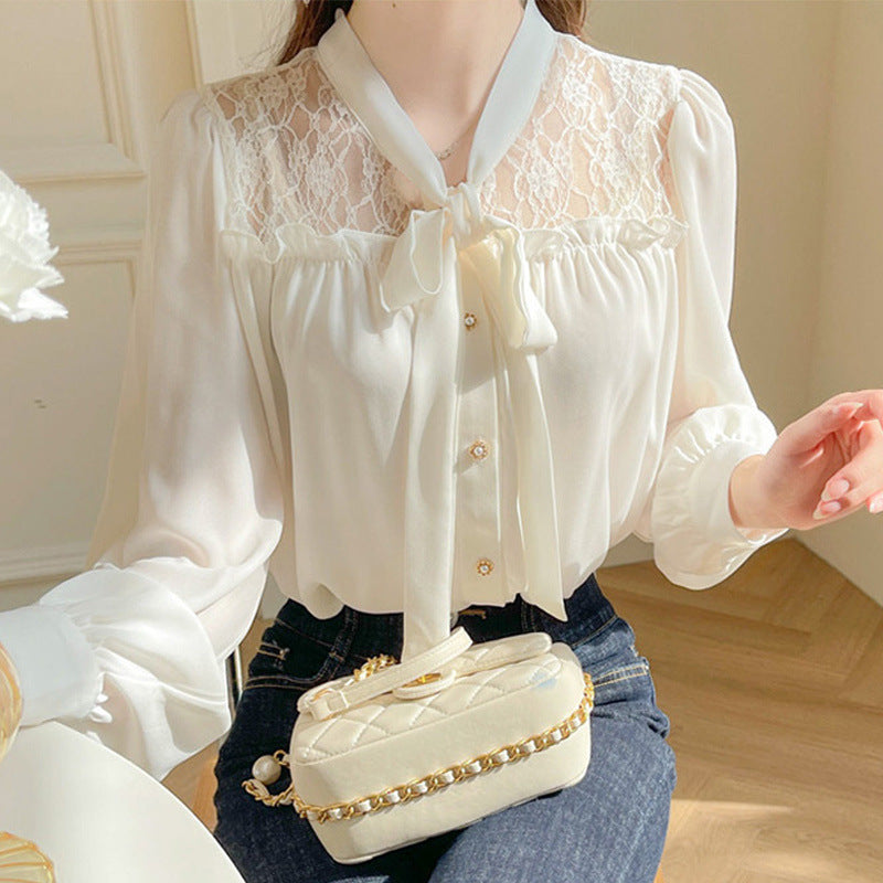 Chemise en mousseline manches longues et nœud - Chic&Shines