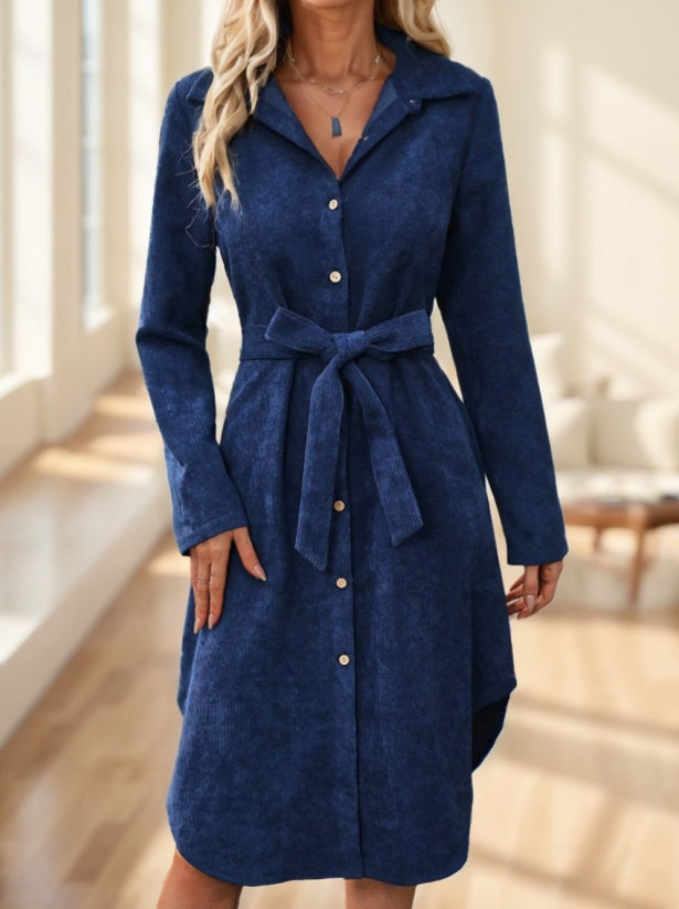 Robe chemise mi-longue à manches longues