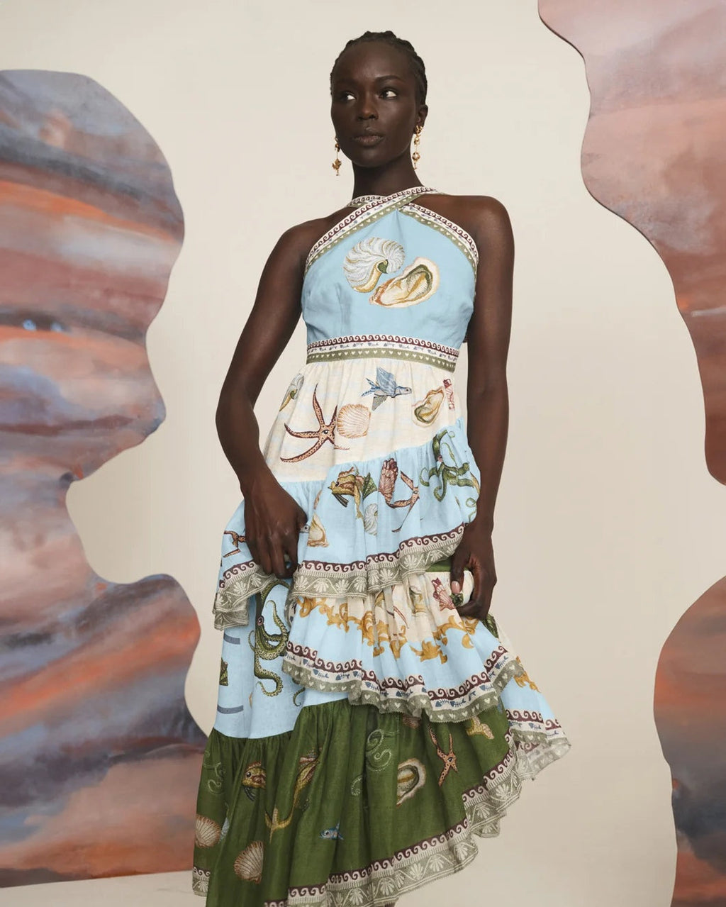 Robe longue lin et coton sans manches, encolure dégagée