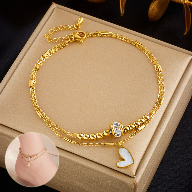Chaîne double de cheville pendentif cœur