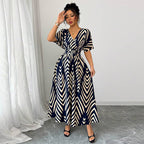 Robe longue manches courtes et taille ajustée - Chic&Shines