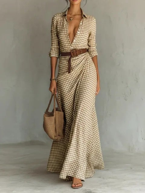 Asymmetrical pleated dress with matching belt