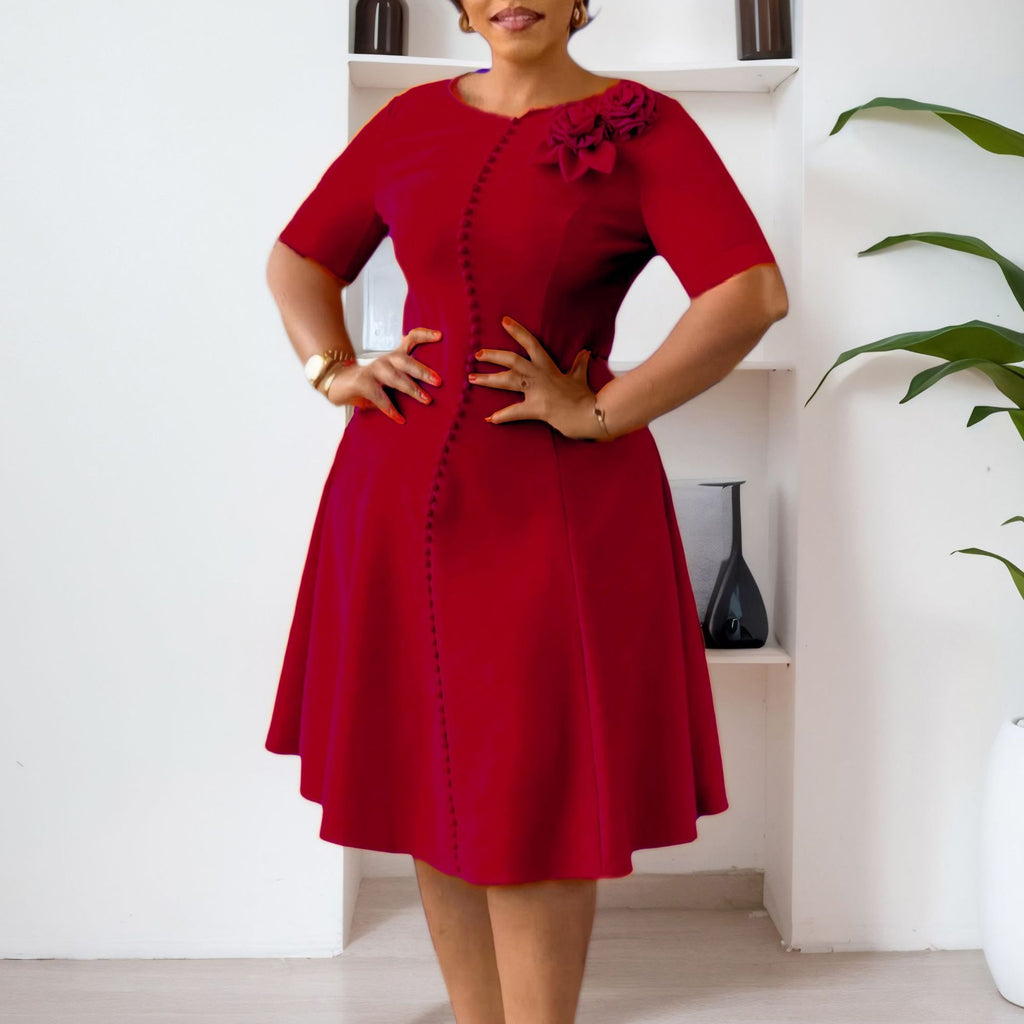 Robe midi col rond élégante - Design épuré et intemporel