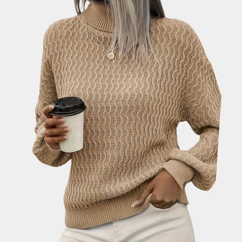 Ladies' Knitted Balloon Sleeve Turtleneck - Autumn