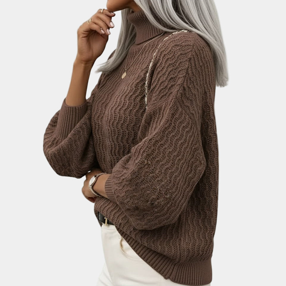 Ladies' Knitted Balloon Sleeve Turtleneck - Autumn