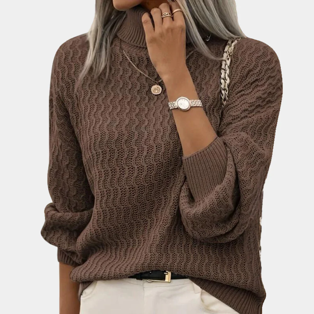 Ladies' Knitted Balloon Sleeve Turtleneck - Autumn