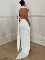 Robe Longue Fendue Une Épaule
