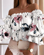 Haut bustier manches longues ébouriffées imprimé - Chic&Shines