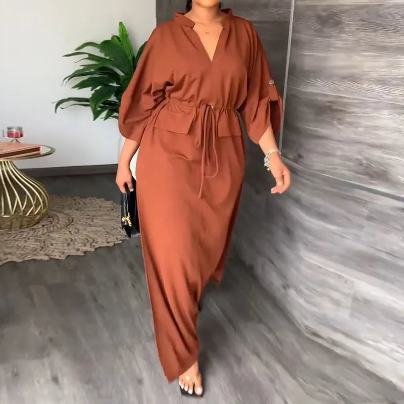 Robe Fendue À Col En V Taille Avec Cordon De Serrage - Chic&Shines
