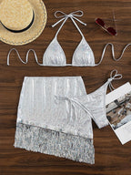 Ensemble maillot de bain bikini licou à paillettes