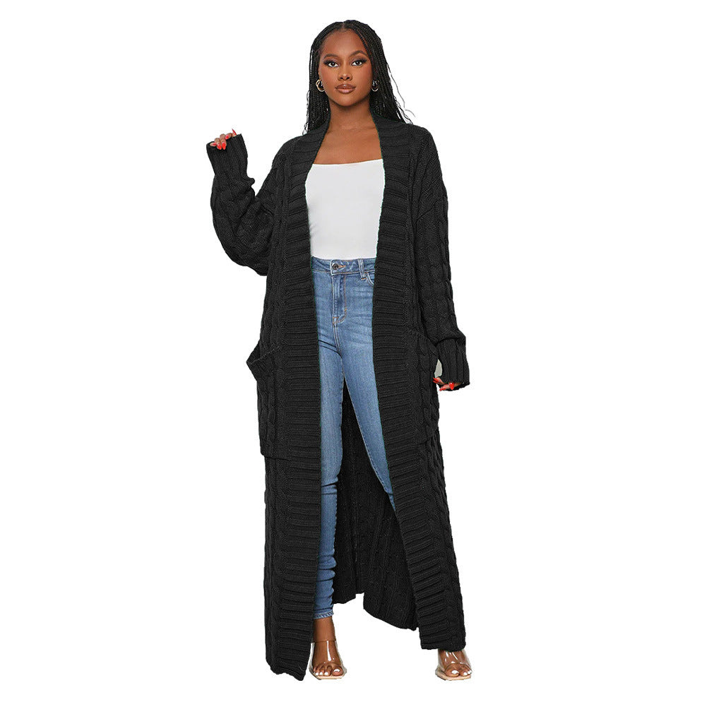 Long knitted cardigan coat, long sleeves, special autumn/winter