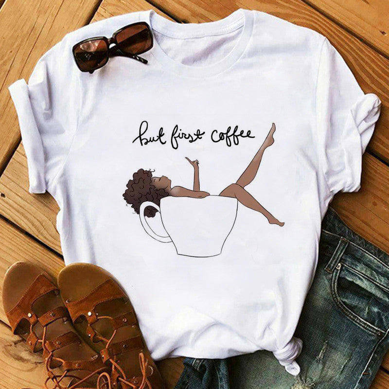 T-shirt col rond manche court imprimé graphique - Chic&Shines