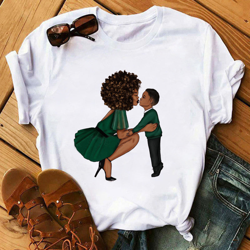 T-shirt col rond manche court imprimé graphique - Chic&Shines