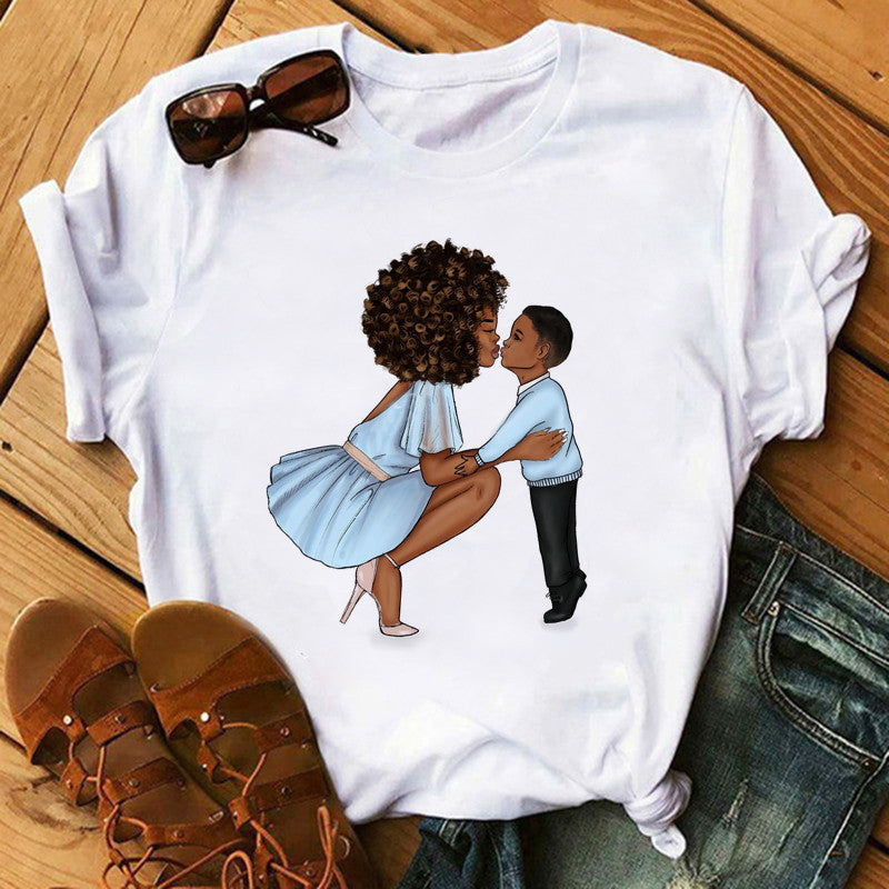 T-shirt col rond manche court imprimé graphique - Chic&Shines