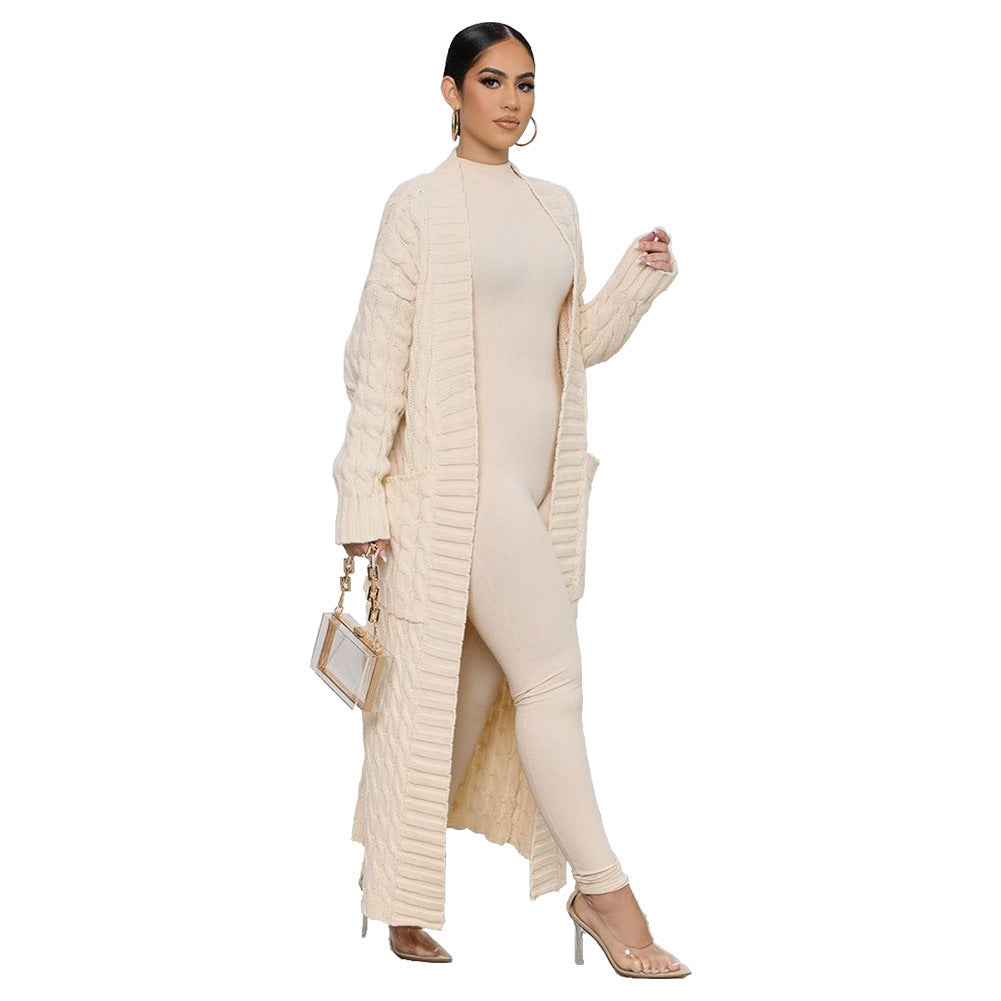 Long manteau cardigan tricoté manches longues spécial automne hiver - Chic&Shines