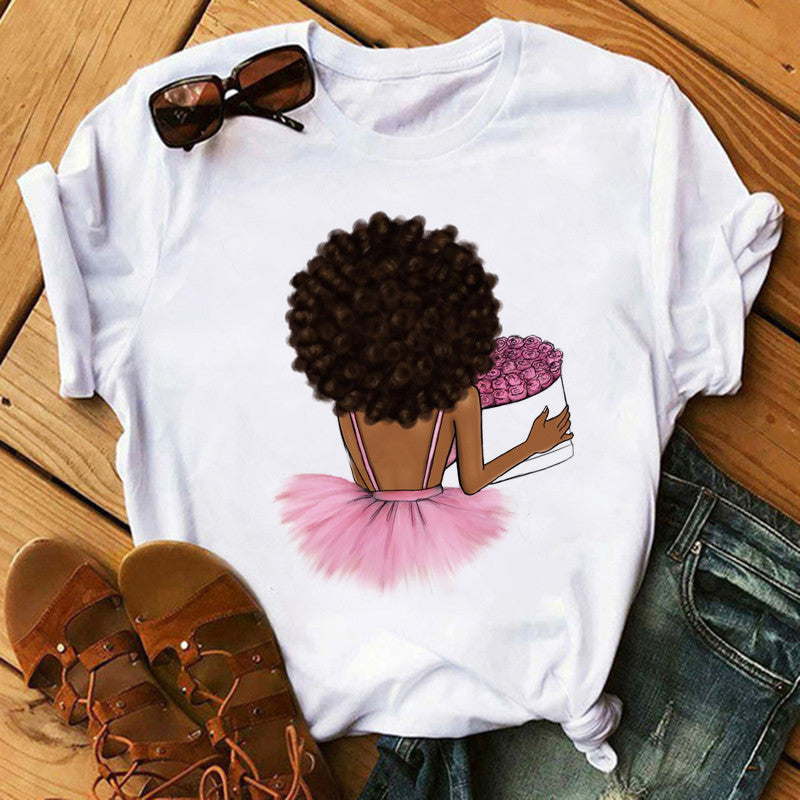 T-shirt col rond manche court imprimé graphique - Chic&Shines